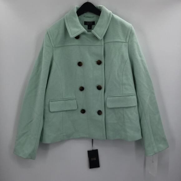 Halogen Atlantic-Pacific Double Breasted Wool Coat Jacket Solid Green SZ X-Large - Picture 2 of 11